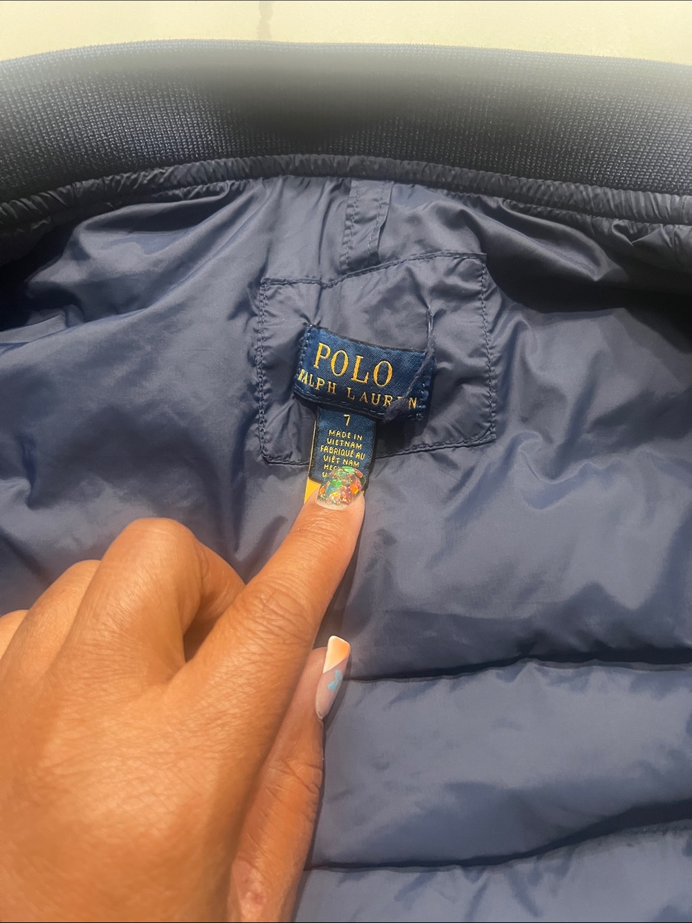 Ralph Lauren Navy Quilted Puffer Jacket with Red Logo - Picture 6 of 6